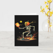 Hoofd Skeleton Pickleball Halloween Spooky Sports Kaart (Gele Bloem)