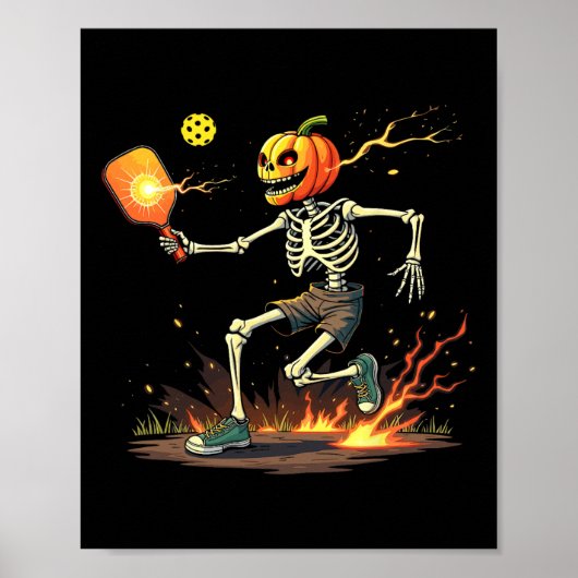 Hoofd Skeleton Pickleball Halloween Spooky Sports Poster (Voorkant)