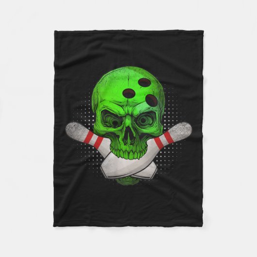Hoofd Skull Bowling Ball & Camp; Pins Happy Hallow Fleece Deken (Voorkant)