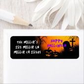 Hoofd Steen Kruis en Pompoenen Halloween Etiket (Insitu)