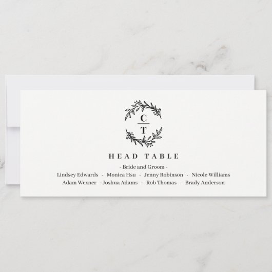 Hoofd Tafel Kaart Bewerkbare kleur - Fancy Initial (Voorkant)