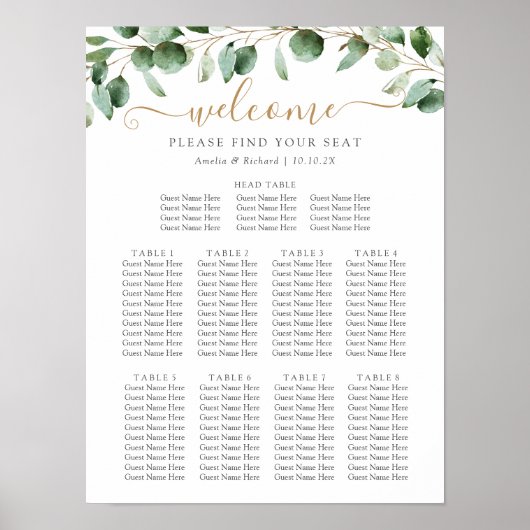 Hoofd Tafeltje Eucalyptus Greenery Wedding Seating Poster (Voorkant)