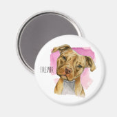 Hoofd Tilt Pit Bull Dog Waterverf schilderij Magneet (Voorkant / Achterkant)