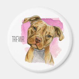 Hoofd Tilt Pit Bull Dog Waterverf schilderij Magneet