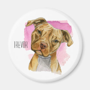 Hoofd Tilt Pit Bull Dog Waterverf schilderij Magneet