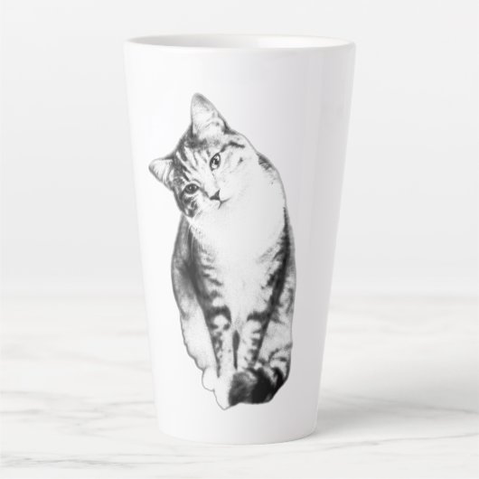 Hoofd Tilt Tabby Cat Monochrome Art Mok (Voorkant)