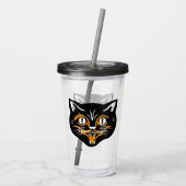 Hoofd van Black Halloween Cat Sinaasappel Wit Acce Acryl Drinkbeker (Achterkant)