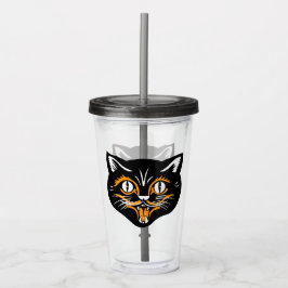 Hoofd van Black Halloween Cat Sinaasappel Wit Acce Acryl Drinkbeker