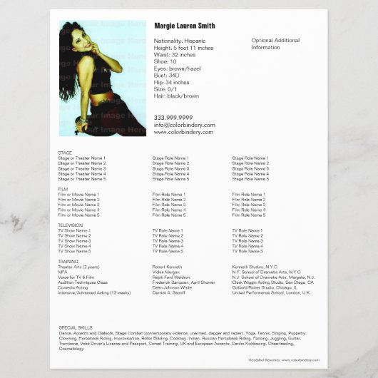 Hoofd van de Actor/Model met hervatten bevestigd Flyer (Achterkant)