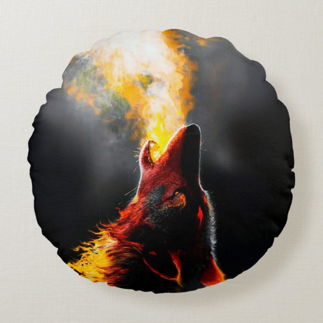 Hoofd van de agressieve wolf rond kussen (Voorkant)
