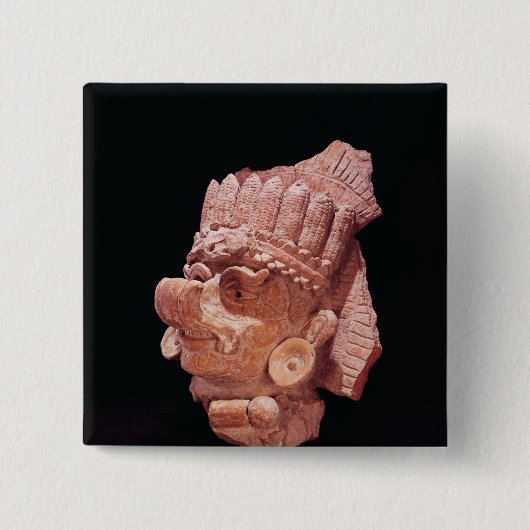Hoofd van de Maismaisgod, Oaxaca, c.500 AD Vierkante Button 5,1 Cm (Voorkant)