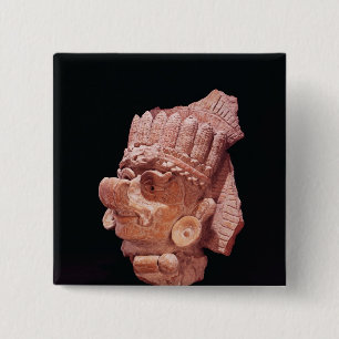 Hoofd van de Maismaisgod, Oaxaca, c.500 AD Vierkante Button 5,1 Cm
