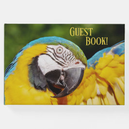 Hoofd van een Blauwe en Gele Macaw Gastenboek