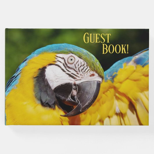 Hoofd van een Blauwe en Gele Macaw Gastenboek (Voorkant)
