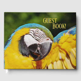 Hoofd van een Blauwe en Gele Macaw Gastenboek