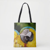 Hoofd van een Blauwe en Gele Macaw Tote Bag (Voorkant)