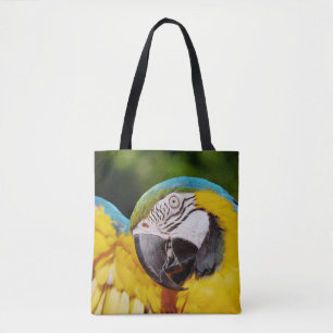 Hoofd van een Blauwe en Gele Macaw Tote Bag
