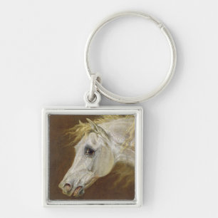 Hoofd van een Gray Arabian Horse (olie op doek op Sleutelhanger
