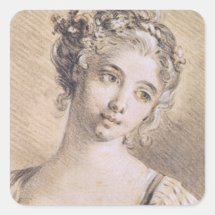 Hoofd van een jong meisje vierkante sticker