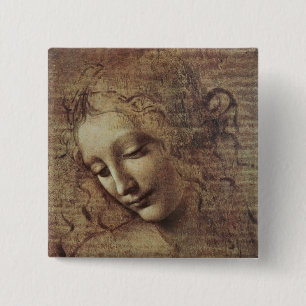 Hoofd van een jonge vrouw met Tousled Hair of Leda Vierkante Button 5,1 Cm