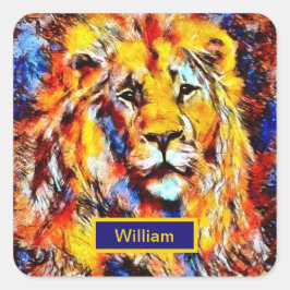 Hoofd van een Lion  Kunst met naam Vierkante Sticker