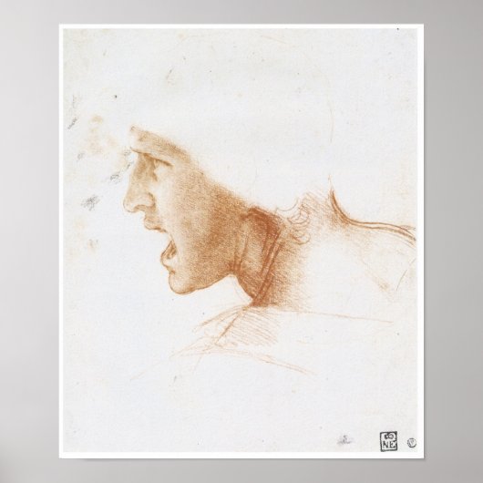 Hoofd van een Man Shouting, Leonardo da Vinci Poster (Voorkant)