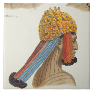 Hoofd van een man van de Mundrucu-stam uit 'Trave' Tegeltje