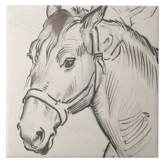 Hoofd van een paard (door Alfred Dehodencq) Tegeltje (Voorkant)