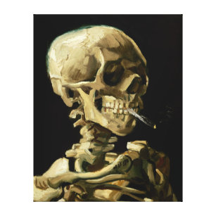 Hoofd van een Skelet met een brandende sigaret Canvas Afdruk