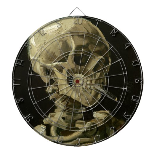 Hoofd van een skelet met een brandende sigaret dartbord (Voorkant)