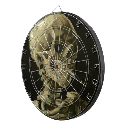 Hoofd van een skelet met een brandende sigaret dartbord (Voorkant Rechts)