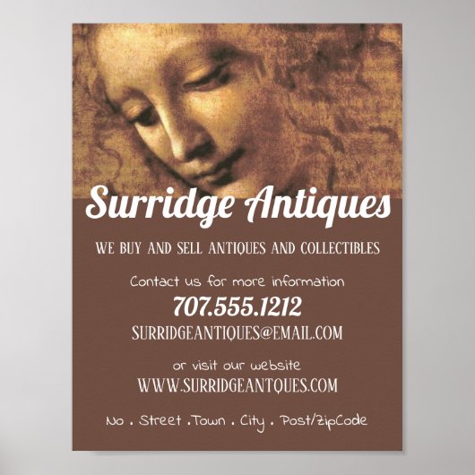 Hoofd van een vrouw, Leonardo Da Vinci, Antiek win Poster (Voorkant)