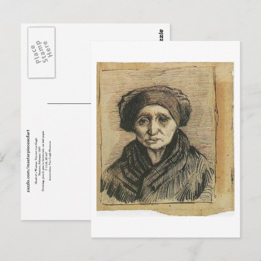 Hoofd van een vrouw, Vincent van Gogh Briefkaart (Voorkant / Achterkant)