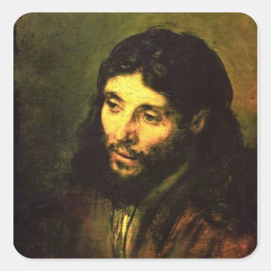 Hoofd van Jezus door Rembrandt Vierkante Sticker (Voorkant)