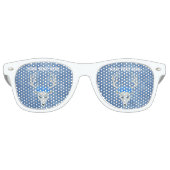 Hoofd van witte hertenhoorns met blauwe rozen retro zonnebril (Voorkant)
