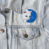 Hoofd van  witte kat Heldere Blauwe ogen Ronde Button 5,7 Cm (In situ)