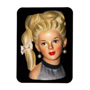 Hoofd Vase 1960s Meisje met Bouffant & Side Ponyta Magneet