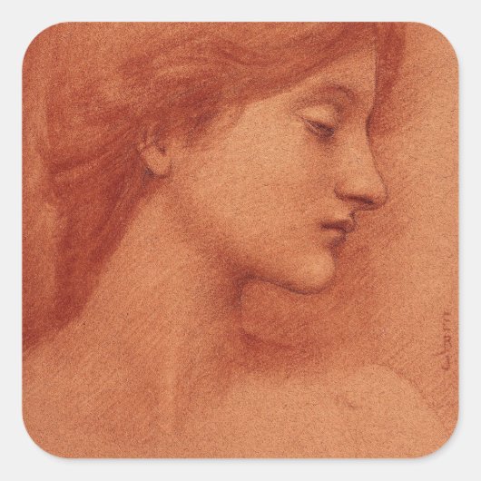 Hoofd vrouw, Edward Burne-Jones Fine Portrait Vierkante Sticker (Voorkant)