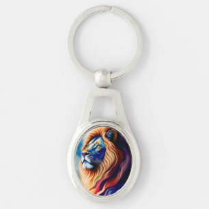 Hoofd Witte Lion Colorful Art Sleutelhanger