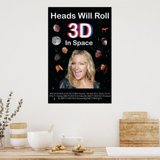 Hoofd zal 3D rollen: in de ruimte Poster (Keuken)