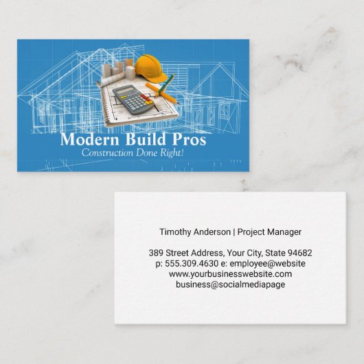 hoofdaannemer | Blauwdrukken | ingenieur Visitekaartje (Voorkant / Achterkant)