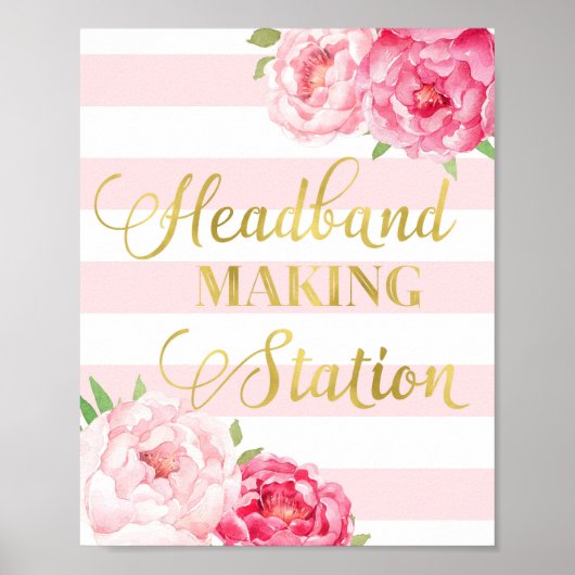 Hoofdband Maken Station Teken Roze Floral Stripes Poster (Voorkant)