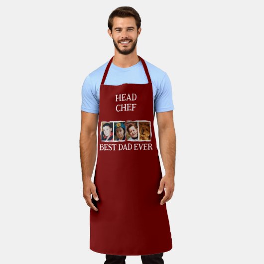 Hoofdchef Beste Papa Ooit 4 foto wit bordeaux Schort (Gedragen)