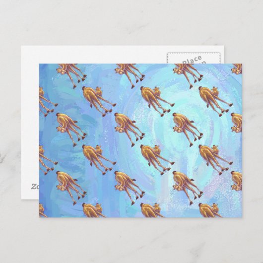 Hoofden en kwartels Camel Pattern op Blue Briefkaart (Voorkant / Achterkant)