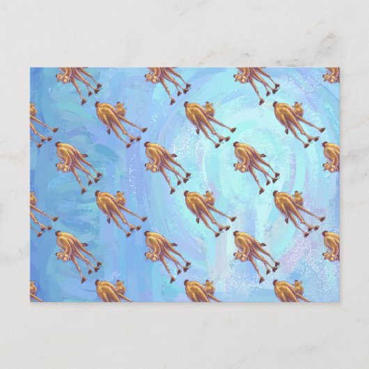 Hoofden en kwartels Camel Pattern op Blue Briefkaart (Voorkant)