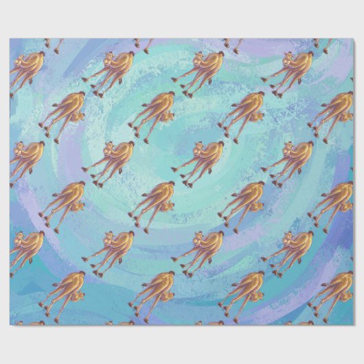 Hoofden en kwartels Camel Pattern op Blue Cadeaupapier (Vlak)