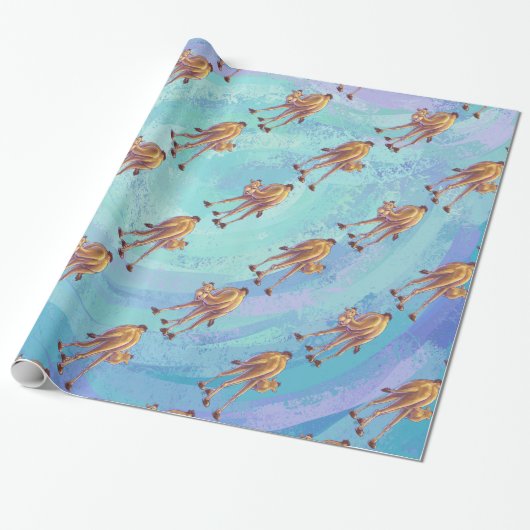 Hoofden en kwartels Camel Pattern op Blue Cadeaupapier (Uitgerold)