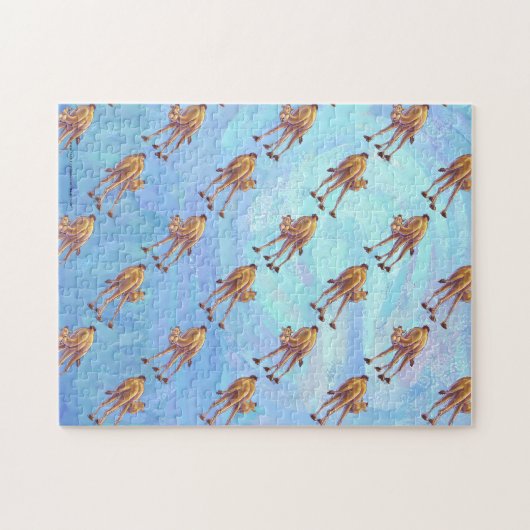 Hoofden en kwartels Camel Pattern op Blue Legpuzzel (Horizontaal)