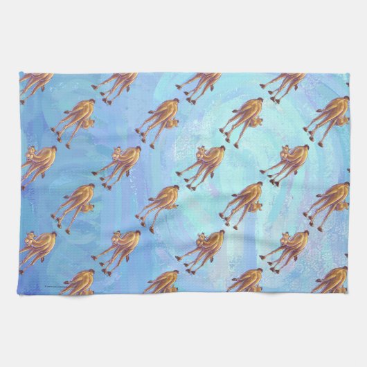 Hoofden en kwartels Camel Pattern op Blue Theedoek (Horizontaal)