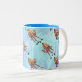 Hoofden en kwartels Camel Pattern op Blue Tweekleurige Koffiemok (Voorkant rechts)